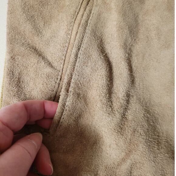 Vintage 70's 80's Suede & Knit Bomber Jacket Men's Tan & Olive Military Green - Picture 6 of 8